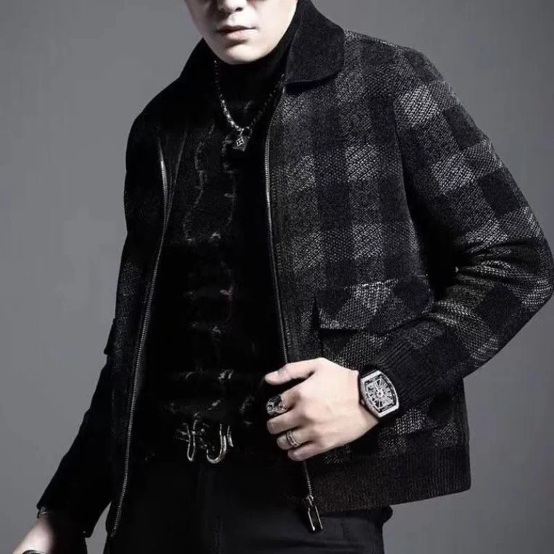 

New Autumn Winter Men's Plaid Printed Jacket Tops Men's Winter Casual Wool Slim Jacket