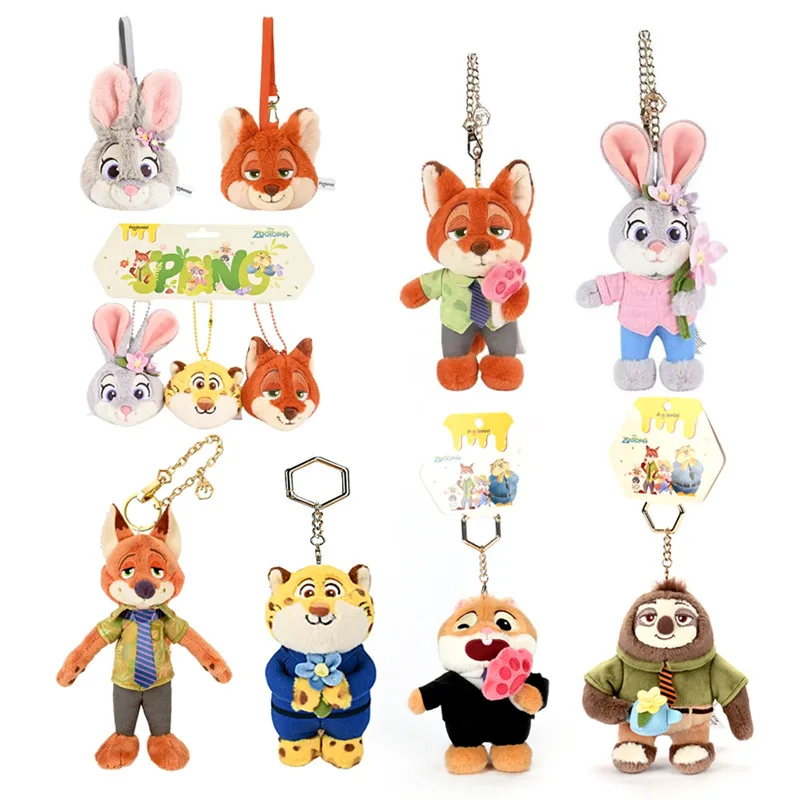 

Disney Spring Day Series Zootopia Hug Flowers Judy Hopps and Eating Popsicles Nick Plush Toys Key Chain Backpack Pendant Gifts