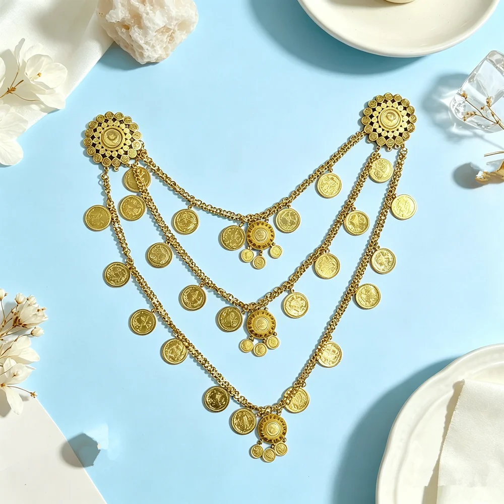Elegant Gold-Plated Bride's Belt with Hollow Pattern Coin Tassel Moroccan Belt for Weddings And Special Occasions