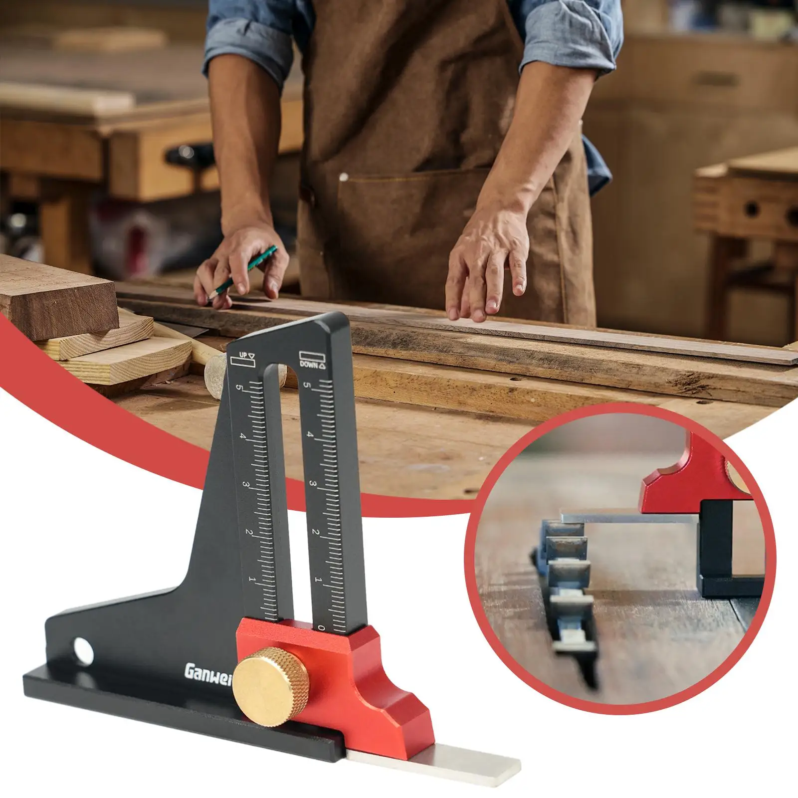 

Height Gauge, Woodworking Square, Woodworking Gaps Gauge Construction Marking Tool Layout Measuring Tool, for Grooving Cutting