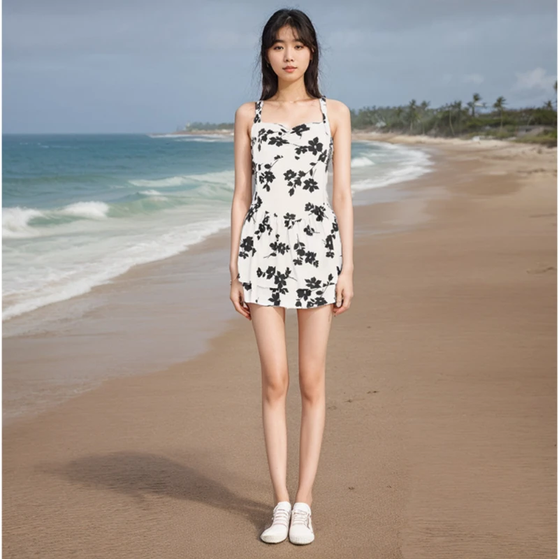 Women's Swimsuit Swim dress Ins One-piece Skirt Japanese Style Sexy Suspender Resort Wear Hot Spring Swimsuit Beach Skirt