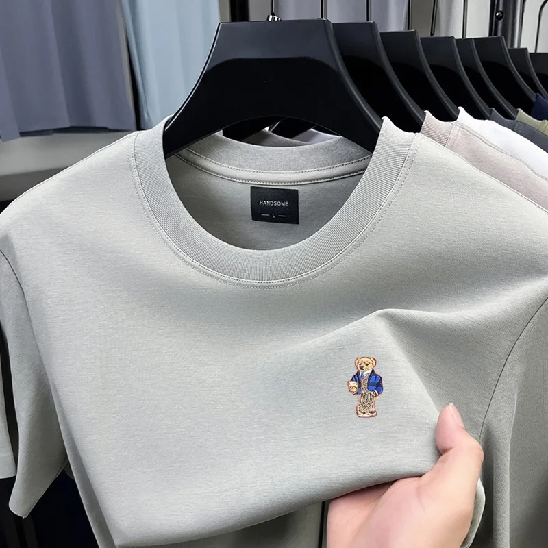 Designer-Sommer-Herren-Kurzarmhemd mit Rundhalsausschnitt, Teddybär-Stickerei, Baumwoll-T-Shirt, vielseitige Freizeitkleidung für den Alltag. – Detail 20