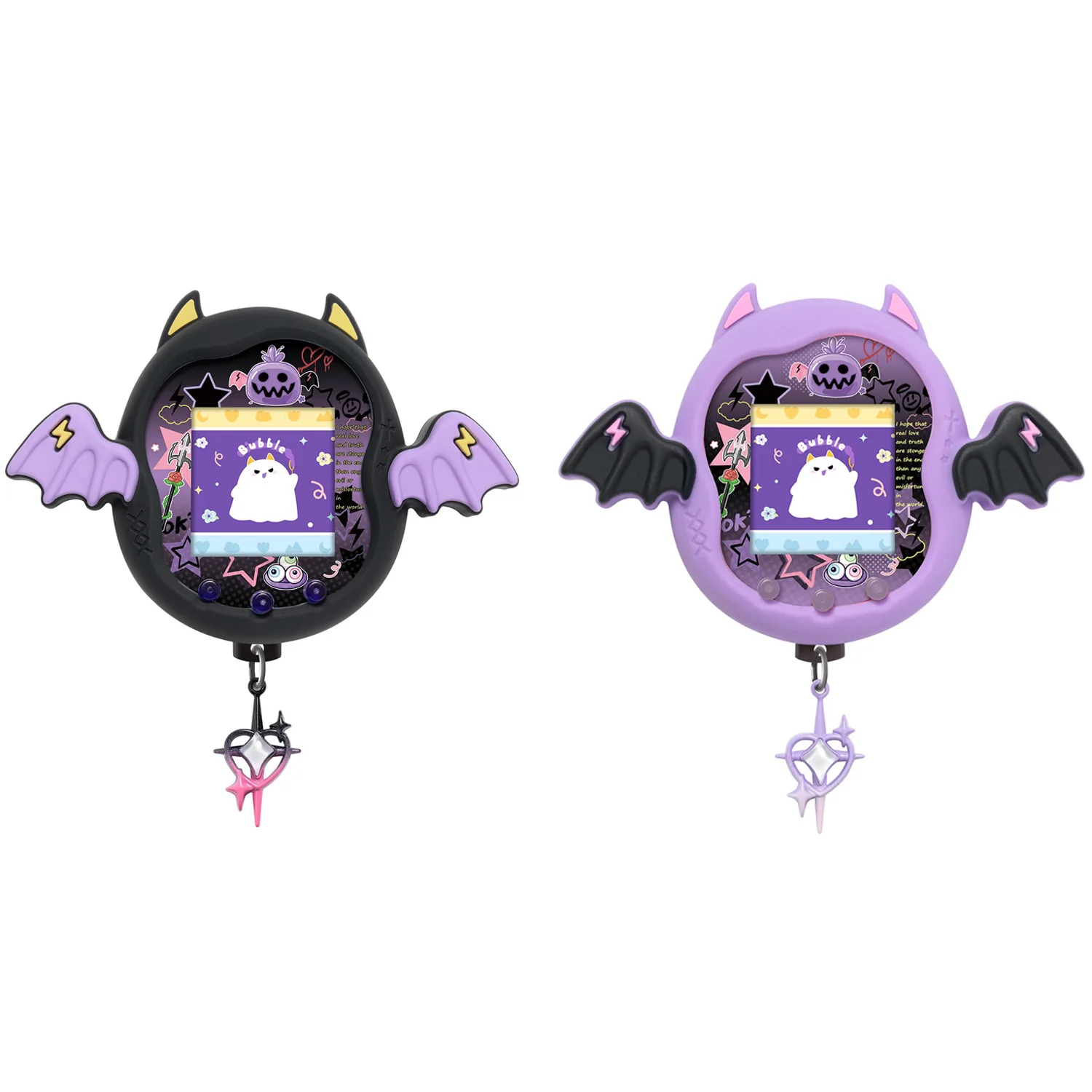 3-in-1 Devil Wing Silicone Case Set for Tamagotchi Uni – Cute Protective Cover with Faceplate Sticker & Star Dust Plugs