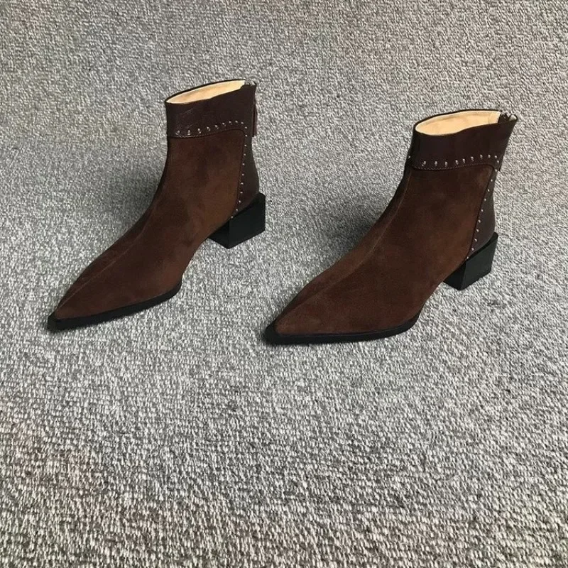 Einzelstiefel mit Blockabsatz, modisch, spitzer Zehenbereich, Reißverschluss hinten, weiche Sohle, rutschfest, verschleißfest, kurze Schuhe