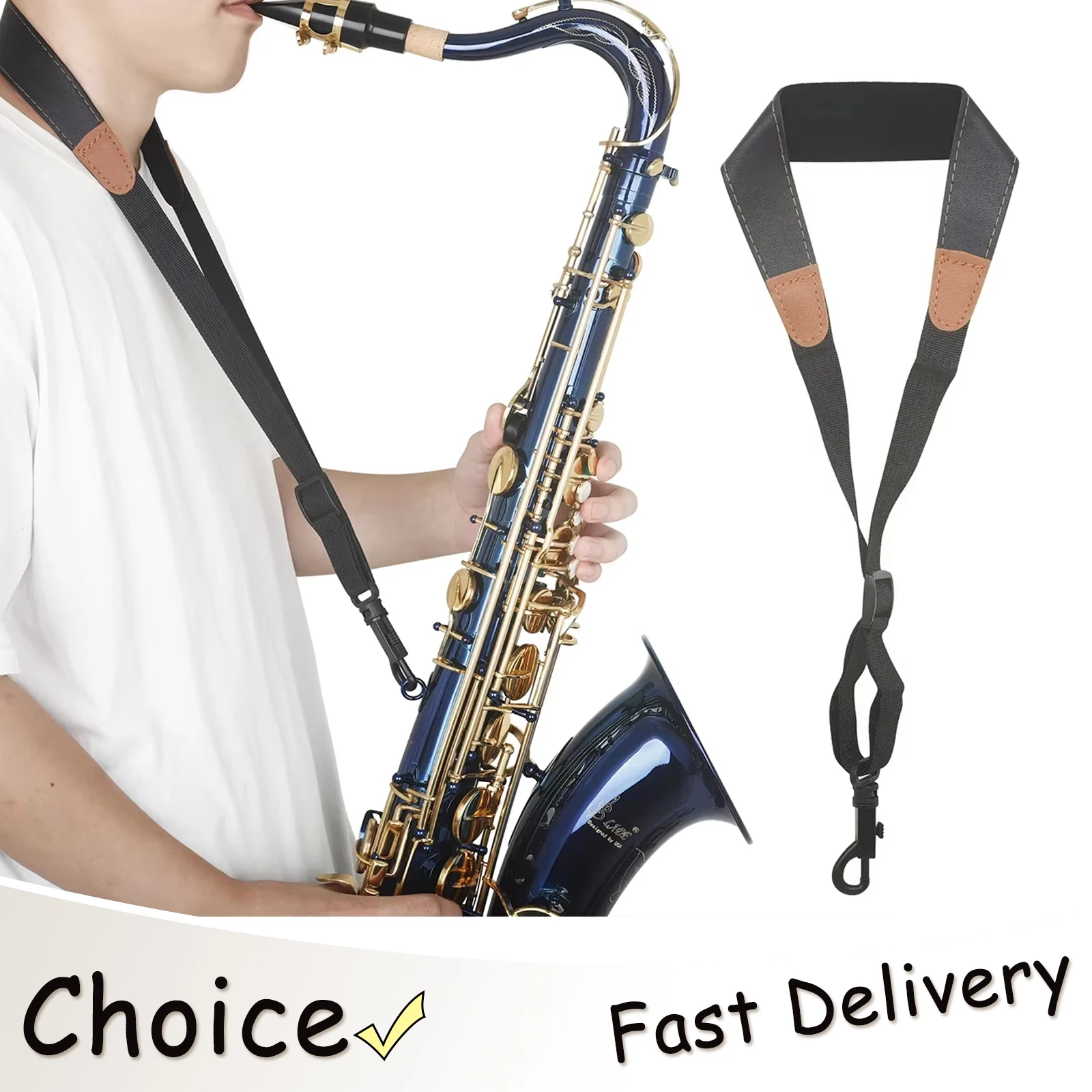 SLADE Saxophone Shoulder Strap Coffee-Coloured Leather with Plastic Buckle Saxophone Strap Adjustable Length Saxophone Parts