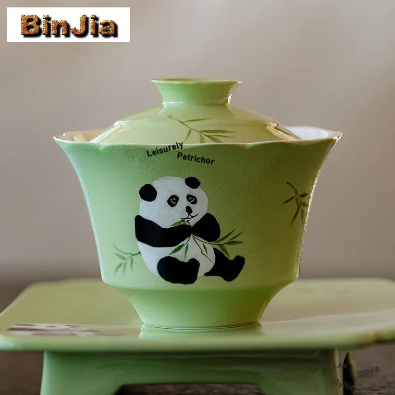 140ml Hand-painted Panda Gaiwan Zen Tea Tureen Tea Bowl With Lid Kit Tea Brewing Cover Bowl Teaset Accessories Decoration Gift