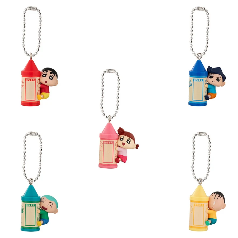 5pcs/set Genuine Bandai Crayon Shin-chan Hug Crayon Pendant Twisted Egg Anime Action Figure Model Toys Gift for Birthday