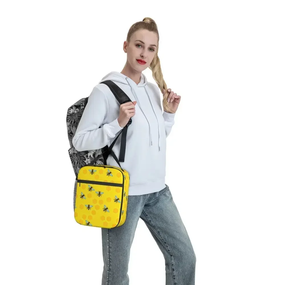 Insulated Lunch Tote Bag Bee Honeycomb Hive Bees Merch Lunch Food Box Unique Design Thermal Cooler Lunch Box For School
