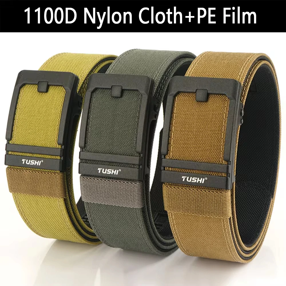 TUSHI Brand 4.3 Wide Thickened gun hanging double-layer nylon cloth belt versatile casual outdoor tactical automatic buckle mens