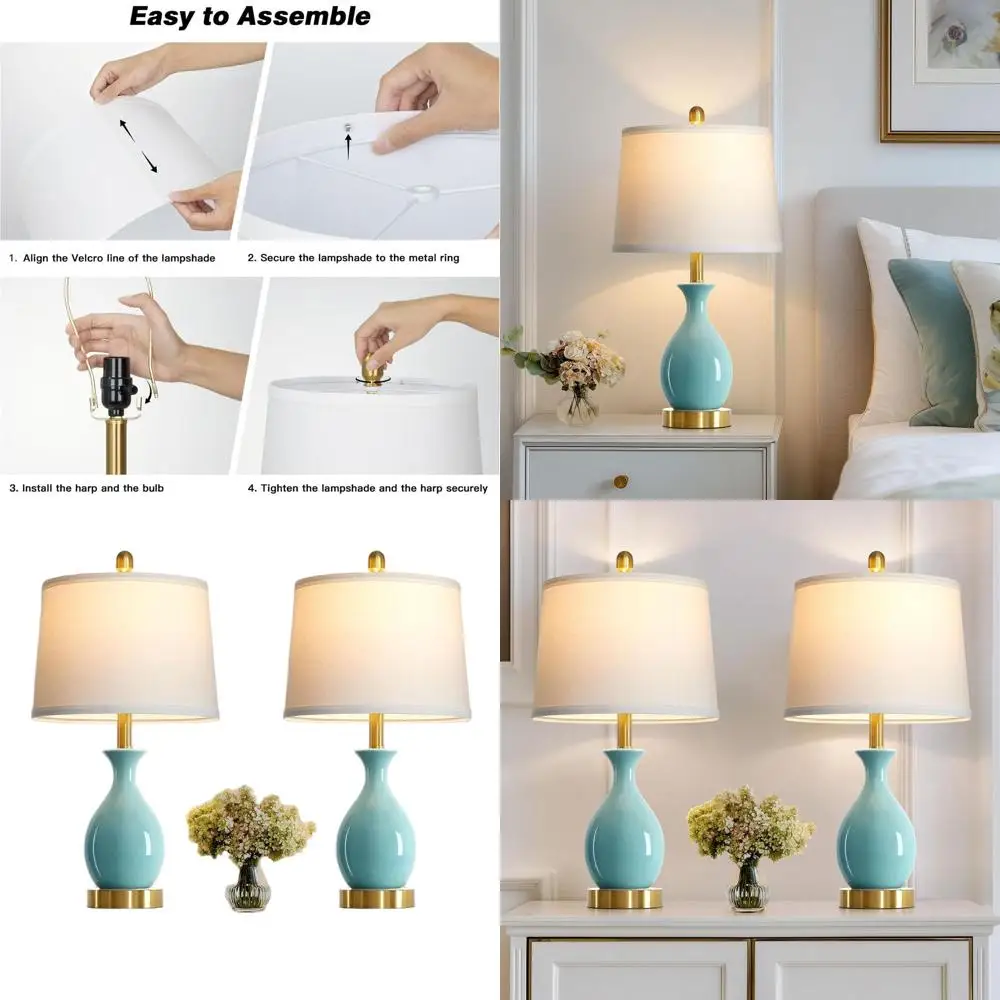 

Пара из 24 керамических настольных ламп аквамаринового цвета, современное прикроватное освещение для спальни, подходит для акцентного освещения в гостиной, в комплекте 2 светодиода.