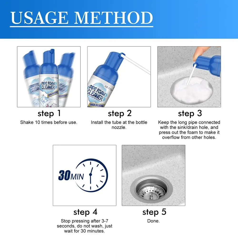 60ml Pipe Foam Cleaner Prevent Blockage Deodorization Household Pipe Foam Dredge Agent Sewer Toilet