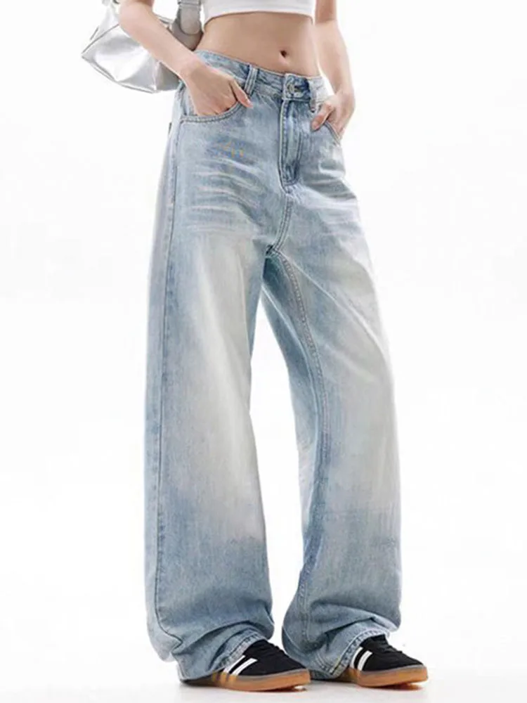 Mulheres vintage baggy calças de brim retas moda coreana cintura alta casual perna larga calças jeans primavera outono streetwear solto vaqueros