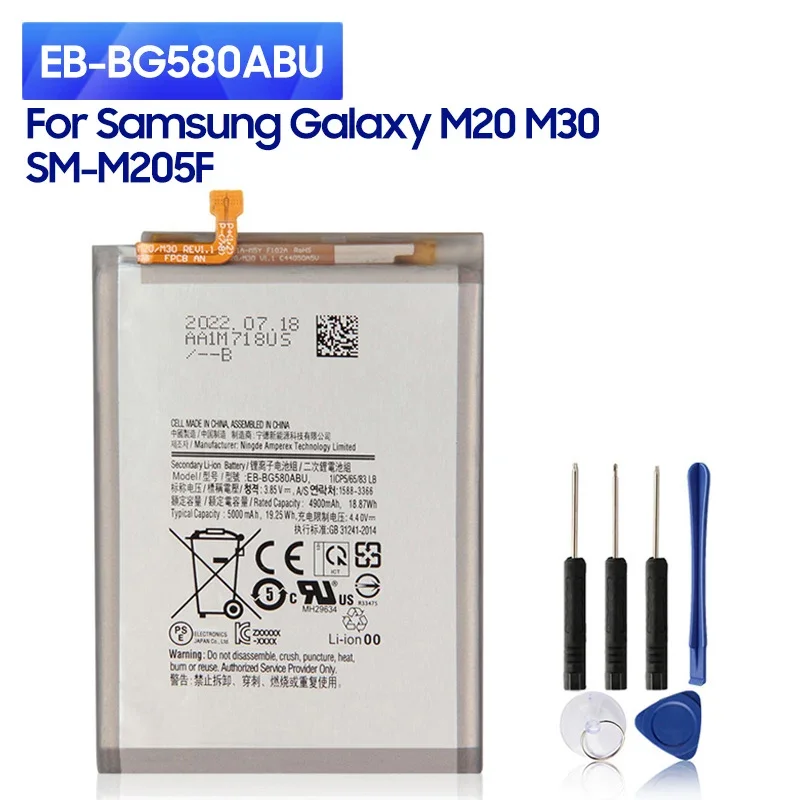 

New Replacement Battery EB-BG580ABU For Samsung Galaxy M20 M30 SM-M205F Phone Batteries 5000mAh