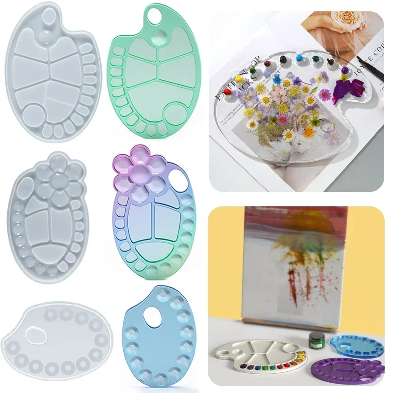 

DIY прозрачная палитра красок, смоляная форма, доска для рисования, эпоксидные силиконовые формы, овальная форма, товары для рукоделия, палитра для рисования, УФ-формы