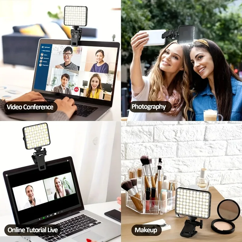 1pc Rechargeable Magnetic LED Selfie Light,3 Modes Dimmable Light,3000mAh,Clip-On for Phone/ Laptop/ PC,Makeup,Video