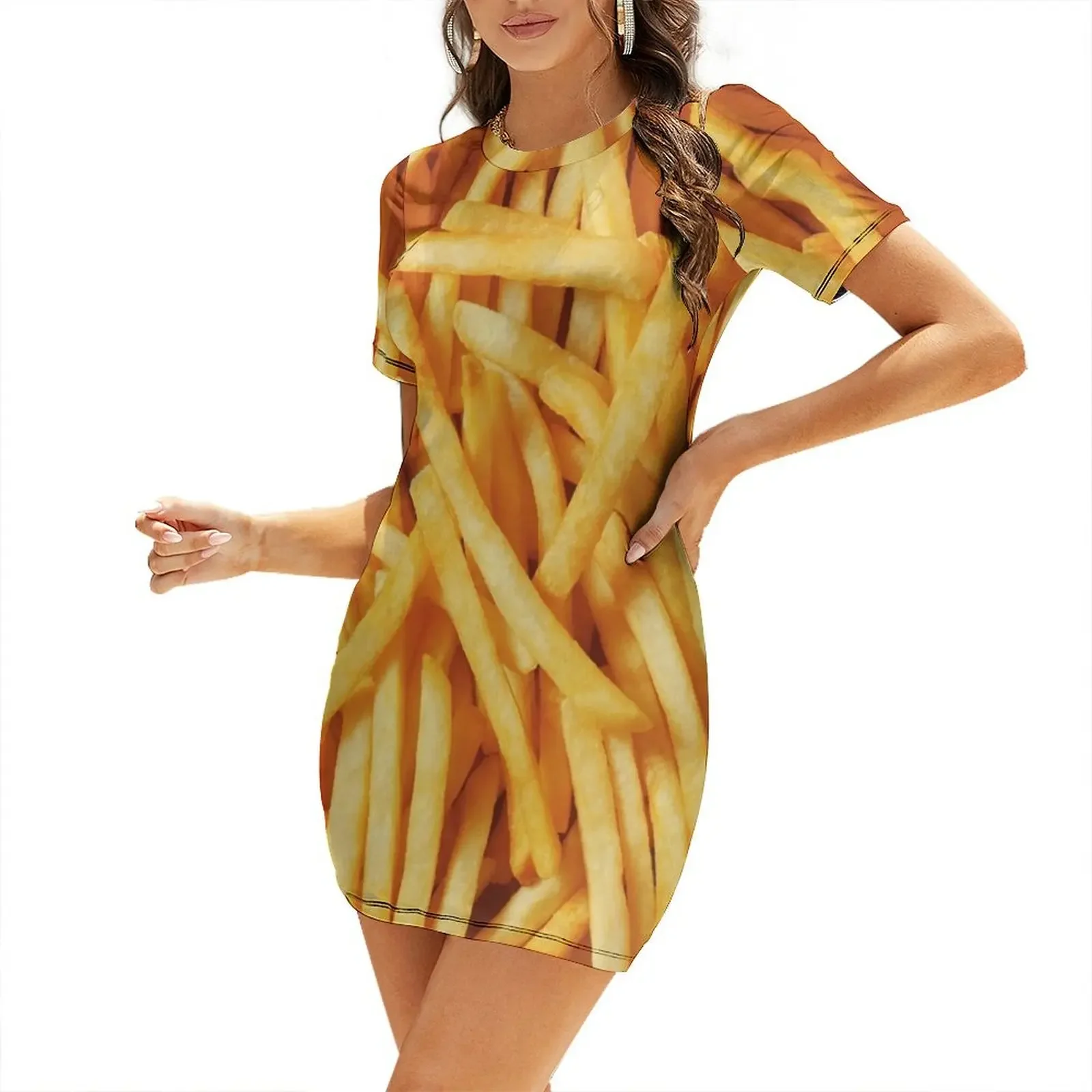

French Fried Potatoes Short-Sleeved Dress summer dress woman 2026 trendy Aesthetic clothing summer woman dress 2026