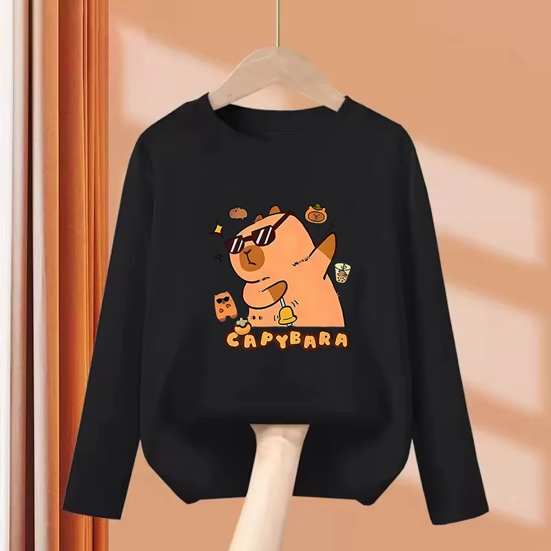 New Animal Cute Funny Capybara Graphic Print T-Shirt Boy/Girl Summer Long Sleeved Kids Comfortable Tshirt Top Sweet Shirt