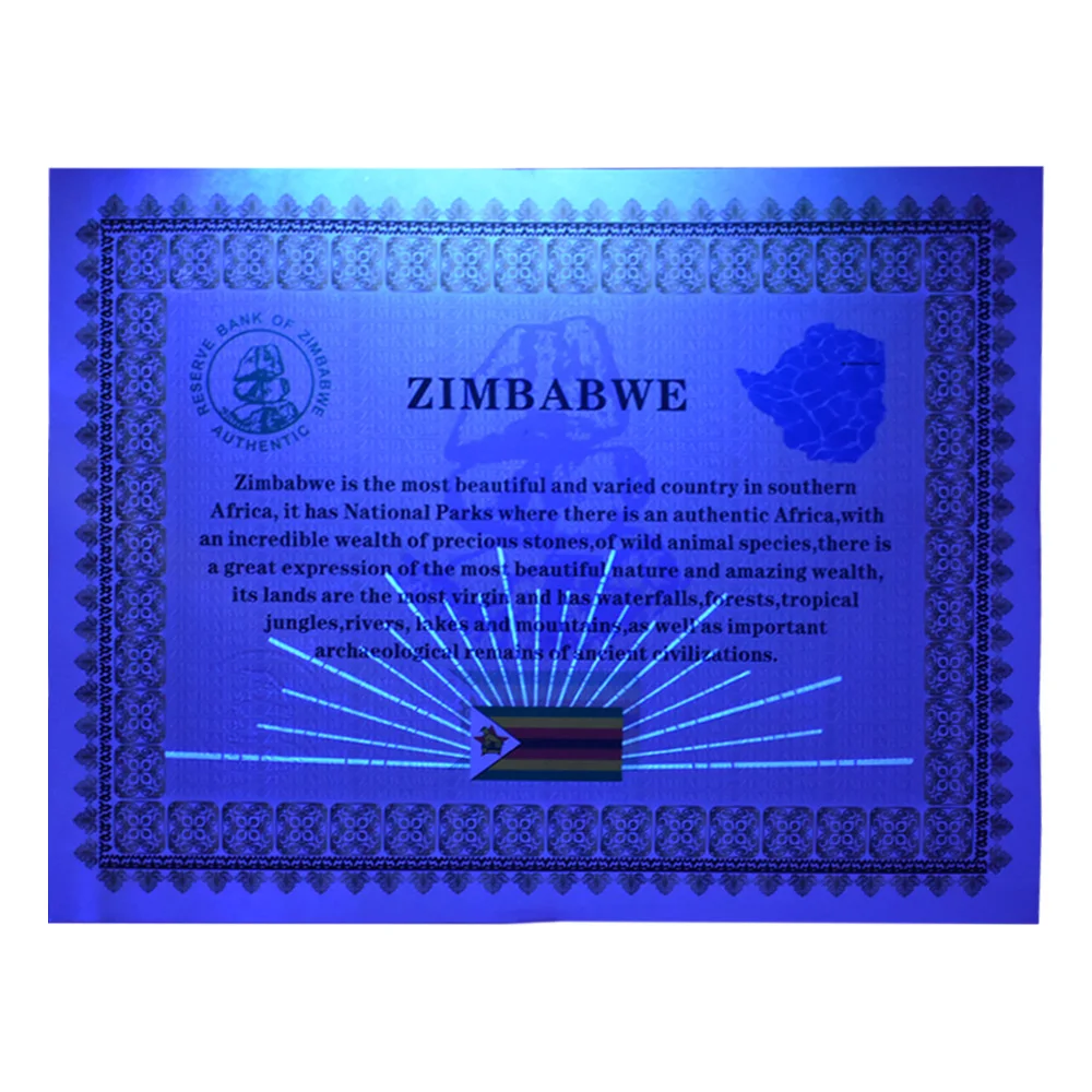 Latest Zimbabwe ONE Centillion Containers Banknote Certificate with Serial Number UV Anti-counterfeiting Paper Money Gifts