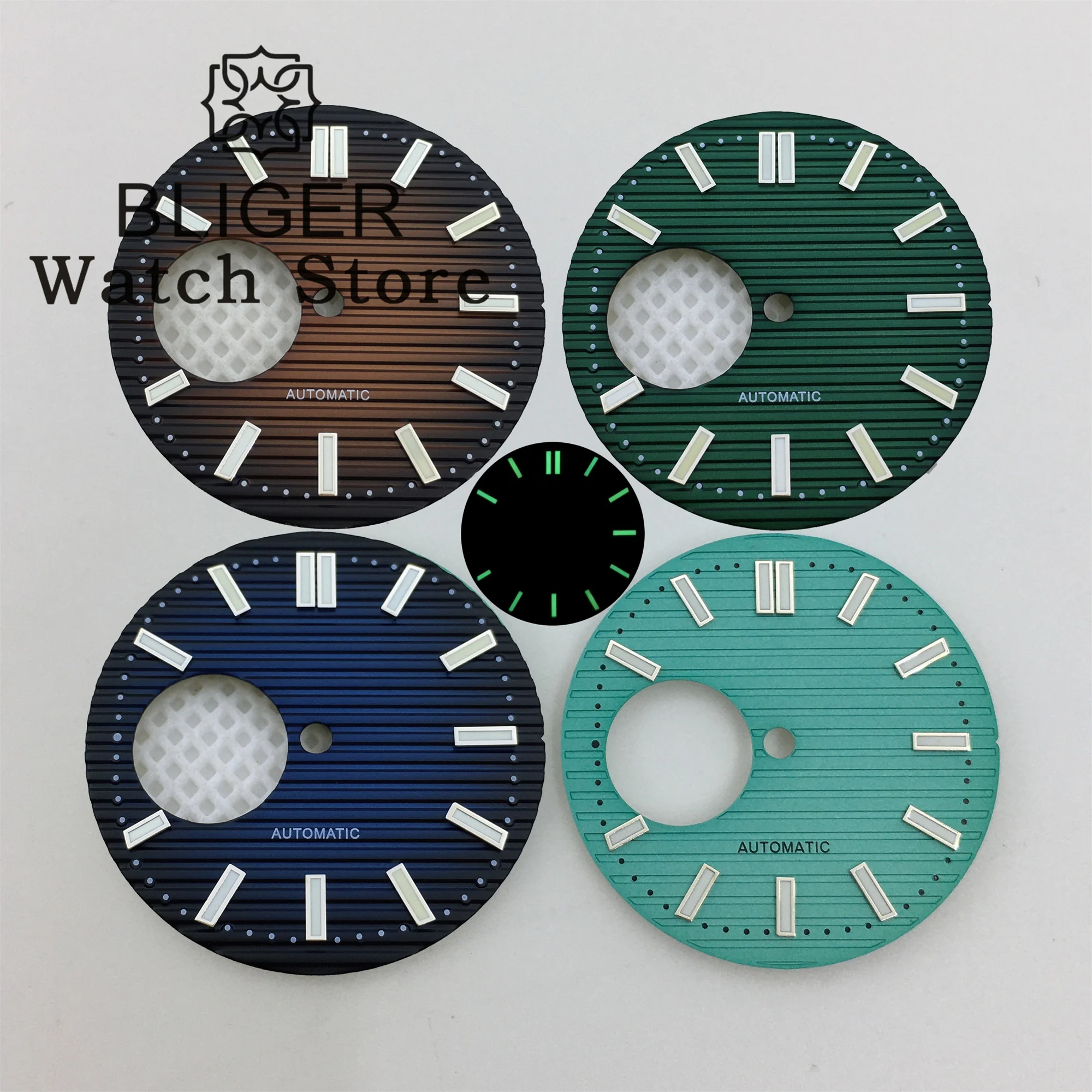 

BLIGER 29.8mm Watch Dial Blue Brown Black silver Green Luminous Fit NH38 Movement