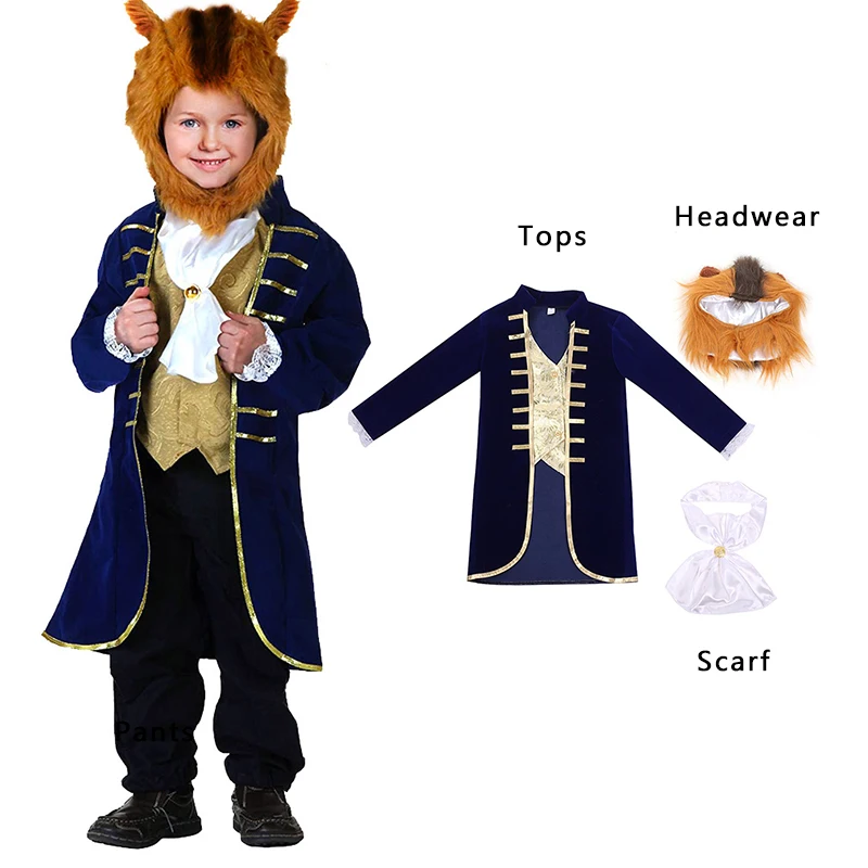 Halloween Beauty The Beast Cosplay Costume For Boys Girls The Prince Beast Clothes Cosplay Fantasy  Cos Suits New Year