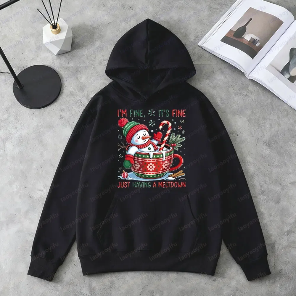 مضحك رجل الثلج ذوبان ملابس رياضية الشتاء الساخن الكاكاو عيد الميلاد هوديي المرأة اليومية عارضة الملابس عيد الميلاد لطيف زوجين هوديي