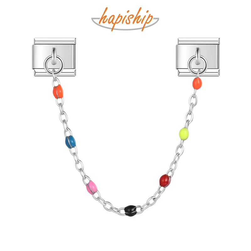 Hapiship 2024 Fashion Women Stainless Steel Colors Chain Italian Charms Link Fit 9mm Bracelet Stainless Steel DIY Jewelry DJ1302