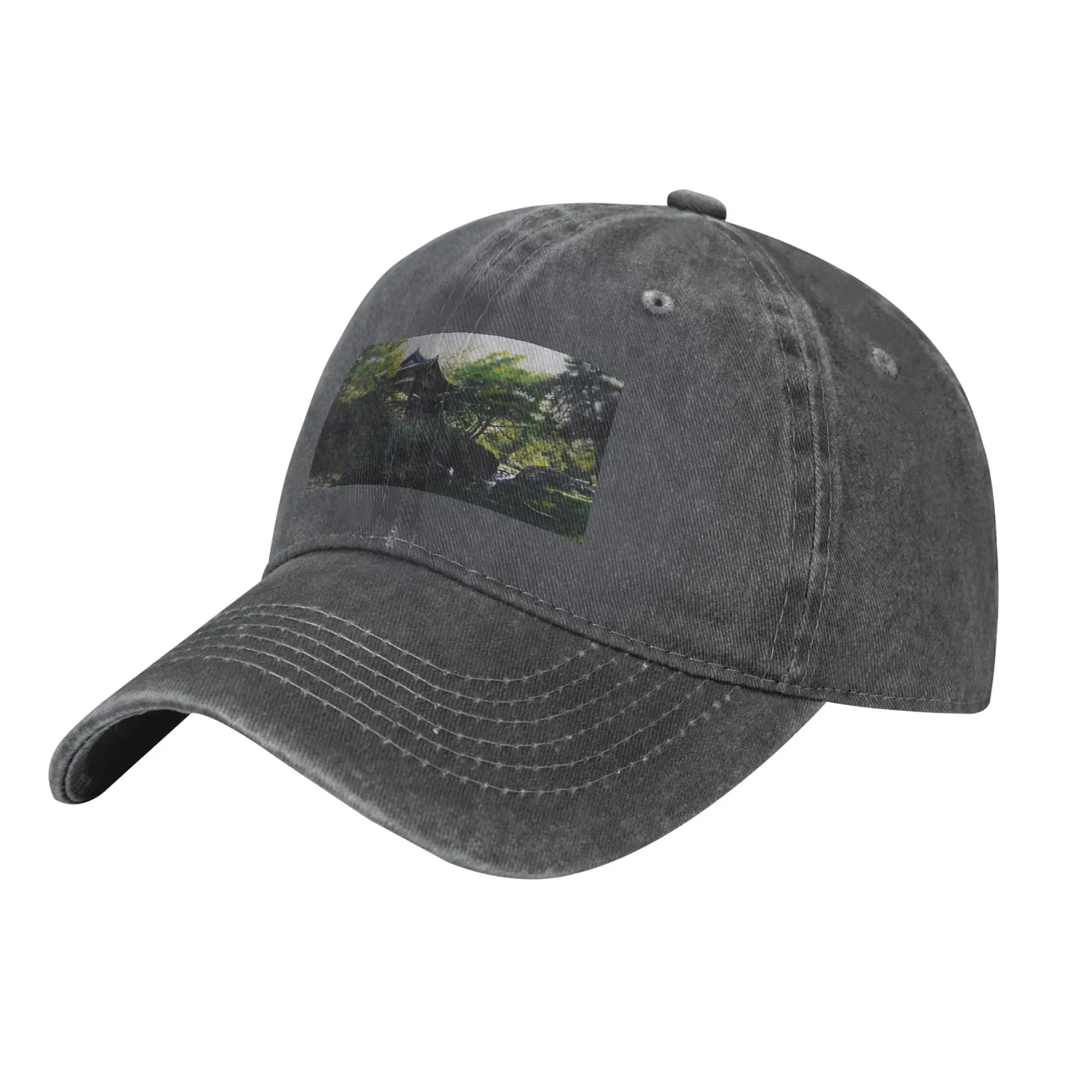 Fashion Traditional Korean Pavilion by a Stream - Heritage Fine Art baseball cap  Couples Cap Female