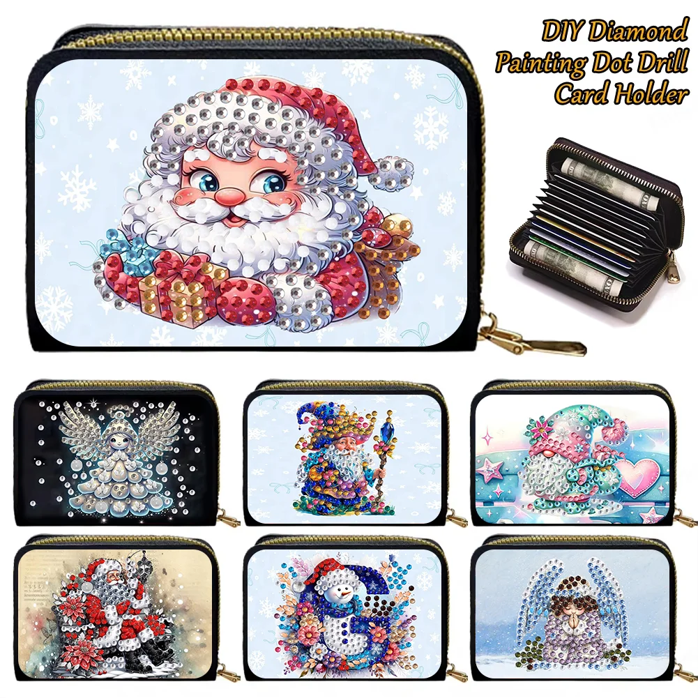 1 Piece Diamond Painting kit, card holder, Christmas pattern, PU leather material, Suitable for wallet storage, Christmas gifts