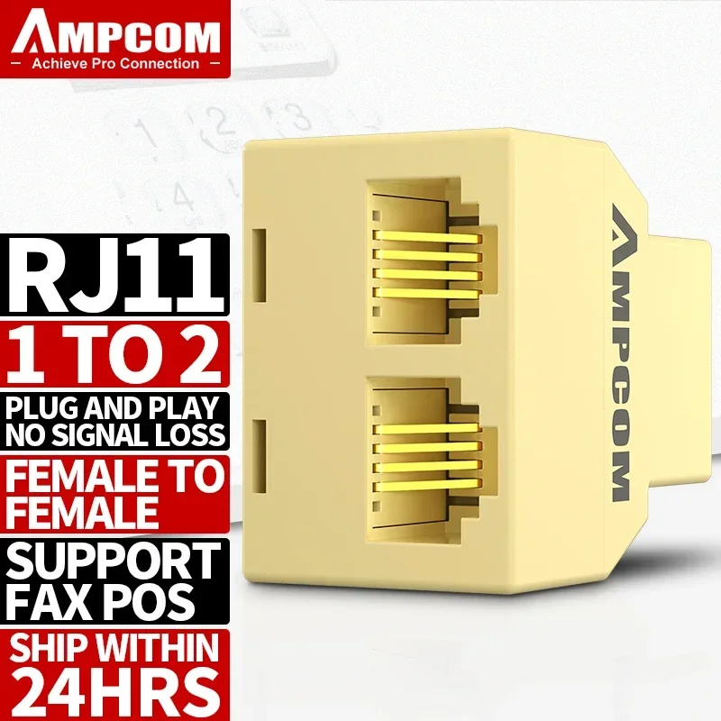 AMPCOM RJ11 Telefoonconverter 1/2/5/10 Stuks RJ-11 Klassiek 6 Pins Vrouwelijk 1 naar 3 & 4 Telefoonkabel Lijnsplitter Adapter