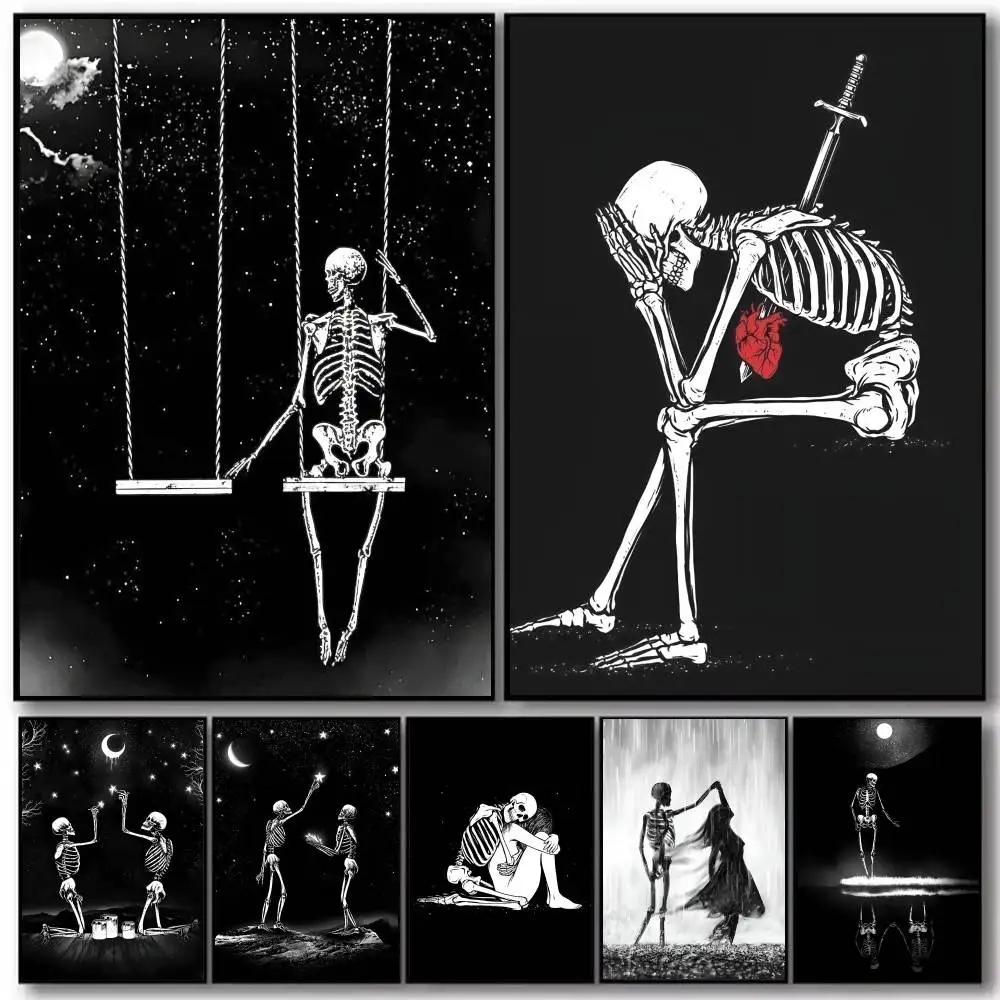 Simple Skull Love Married In Love Poster Art With Prints Home Bedroom Living Room Decoration Gift