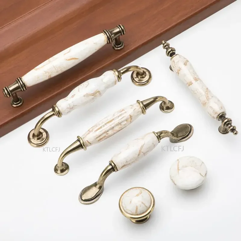 Marble Pattern Ceramic Classic High-end European Pastoral Cabinet Wardrobe Drawer Antique Handle