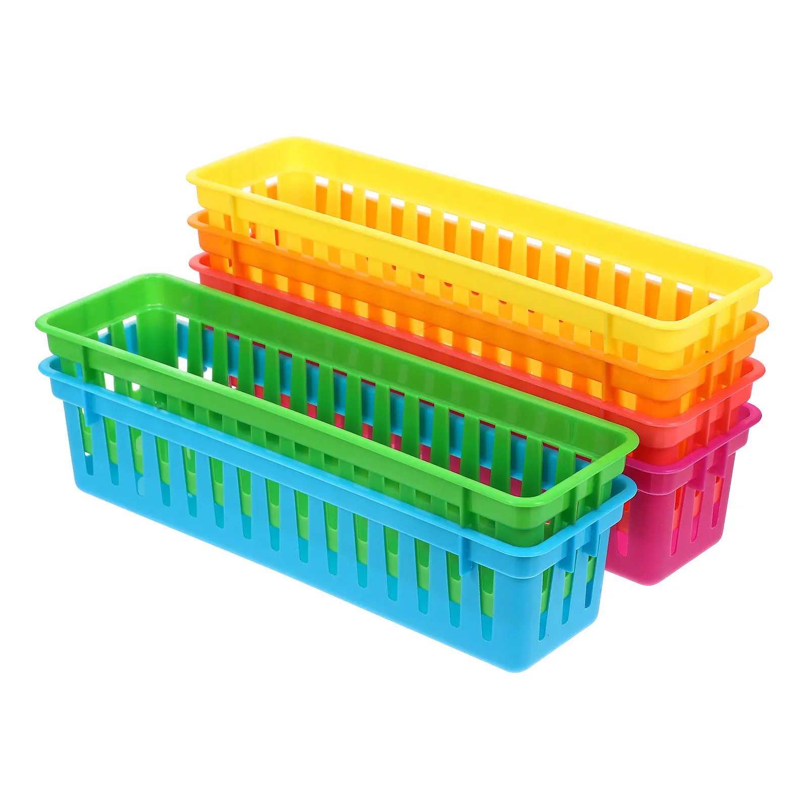 6Pcs Desktop Storage Basket for Stationery Cosmetics Jewelry Cables Organizing Desk Tidy Home Office Classroom Multi Use Plastic