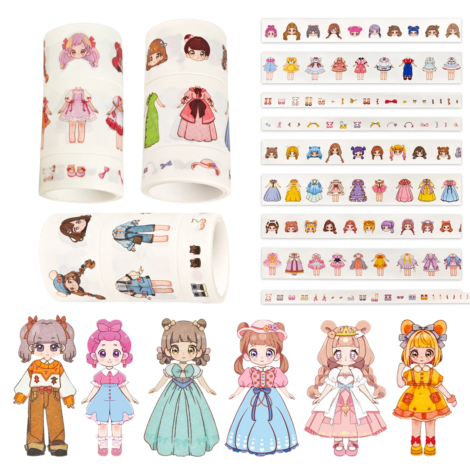 3 Rolls Dress-Up Stickers for Kids Fun Girls DIY Dressing Stickers for Scrapbooking Notebook Decal Art Kit Stickers for Kids Tee