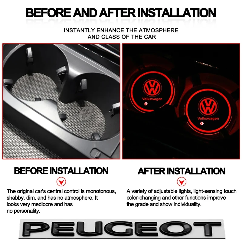 Auto-Schlüsselanhänger/2 Stück Leuchtende Auto-Untersetzer Getränkehalter-Pad Rutschfeste Matte Reifenventilabdeckung für VW GTI Polo Passat Golf Tiguan Beetle. – Detail 2