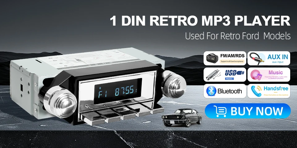 Retro Autoradio MP3-Player 1DIN Stereo FM AM RDS DAB Empfänger QC3.0 EQ Bluetooth USB AUX-Eingang für Porsche Mercedes Benz VW BMW – Detail 2