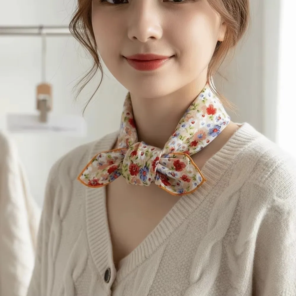 Retro Floral Print Small Square Scarf Cotton Skin-Friendly Bohemian Headband Thin Breathable Beach Sun Protection Shawl
