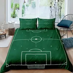 Green Football Field King Queen Duvet Cover Soccer Field Comforter Cover Boys Men Sport Games Bedding Set Polyester Quilt Cover