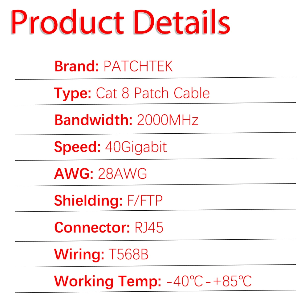 Propatch 0.2-30m CAT8 40Gbps Kabel Ethernet Rj45 2000Mhz Sieci Gamingowe PVC Internetowy Kabel LAN do Laptopów PS 5/4 Router RJ45 — zdjęcie produktu 6