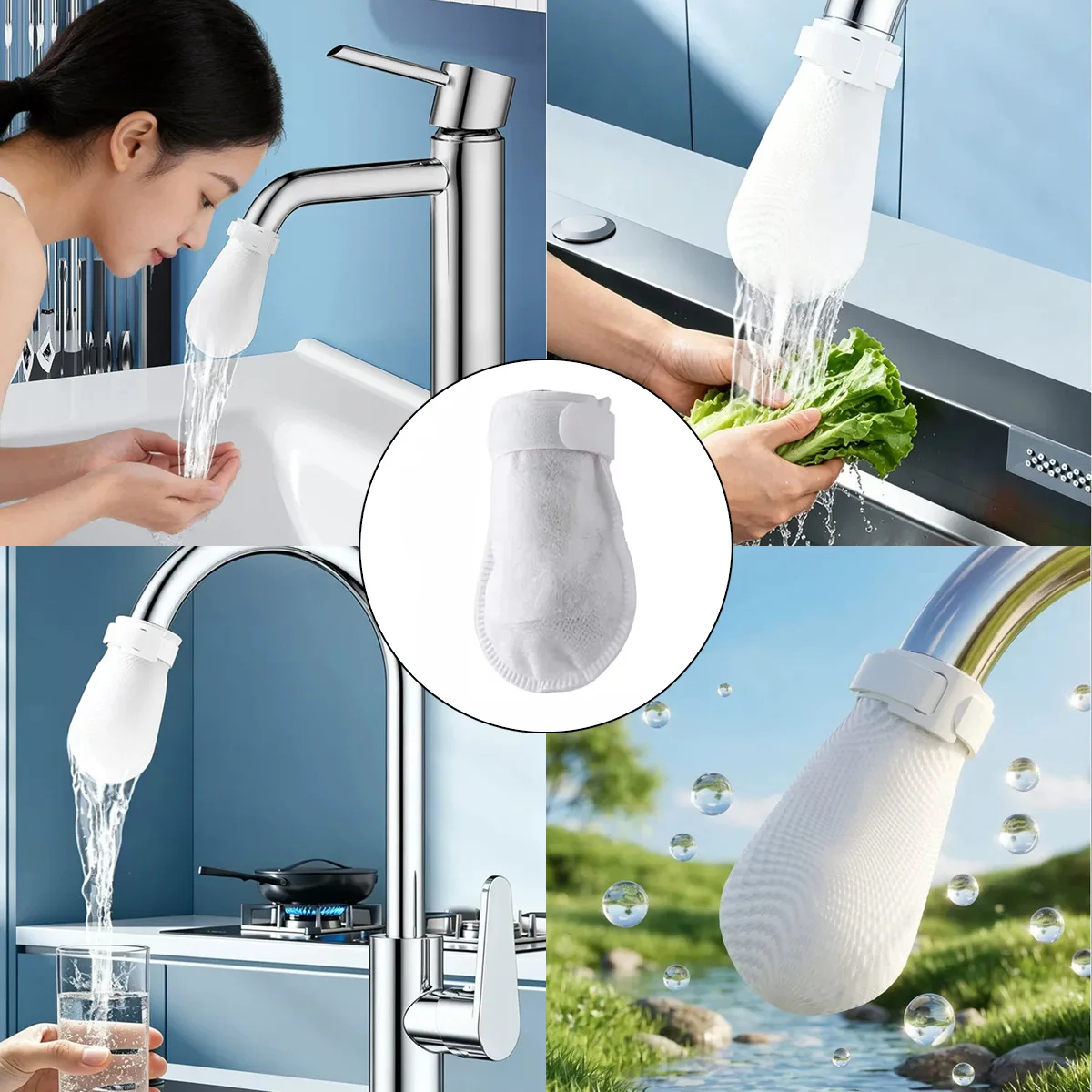 Sink Faucet Filter Bag Universal Faucet Filter Anti-splash Thickened Faucet Filter With Velcro Tap Water Filter Bag view 5