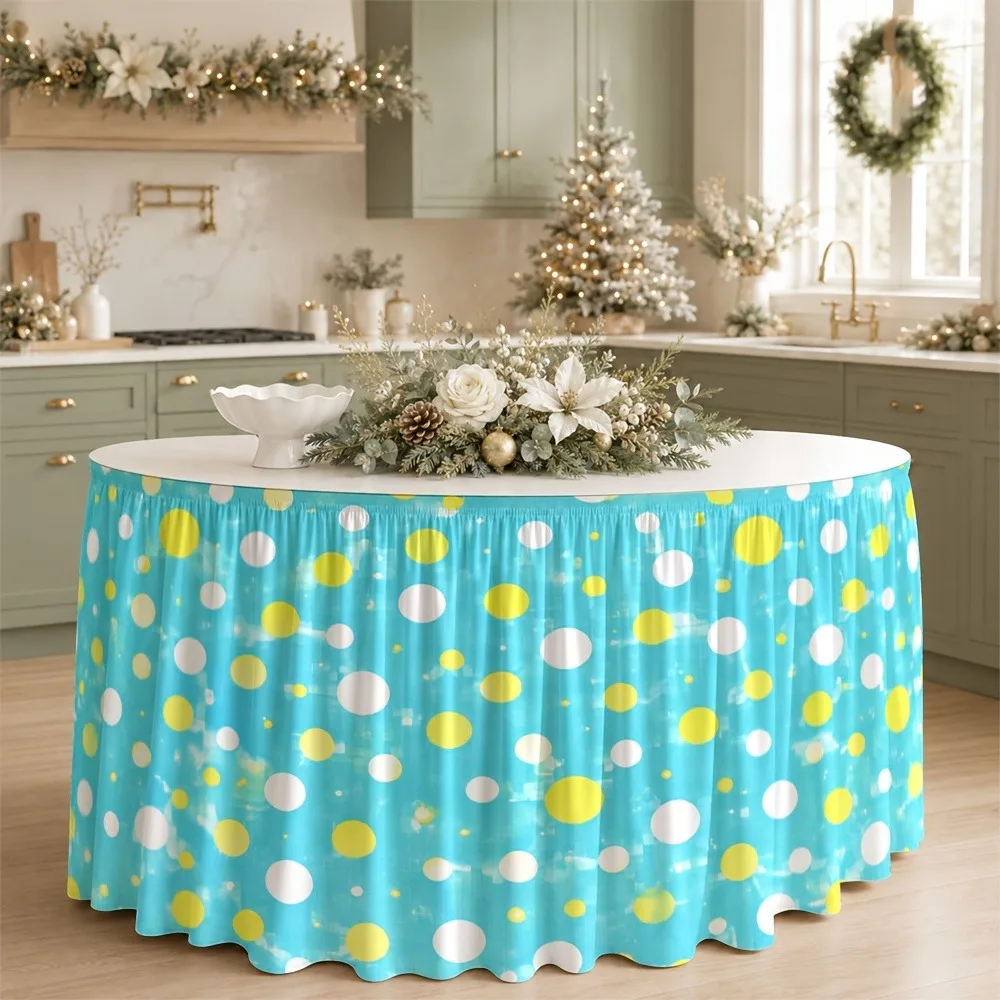 Striped lightweight fabric, washable and reusable, anti-wrinkle, elegant round tablecloth, polyester polka dot pattern