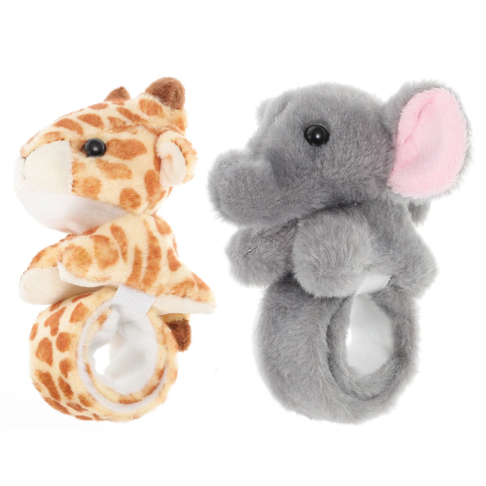 

2 Pcs Simulated Animal Bracelet Stuffed Toy Animals Slap Bracelets Bulk Party Flannel Wrist Child