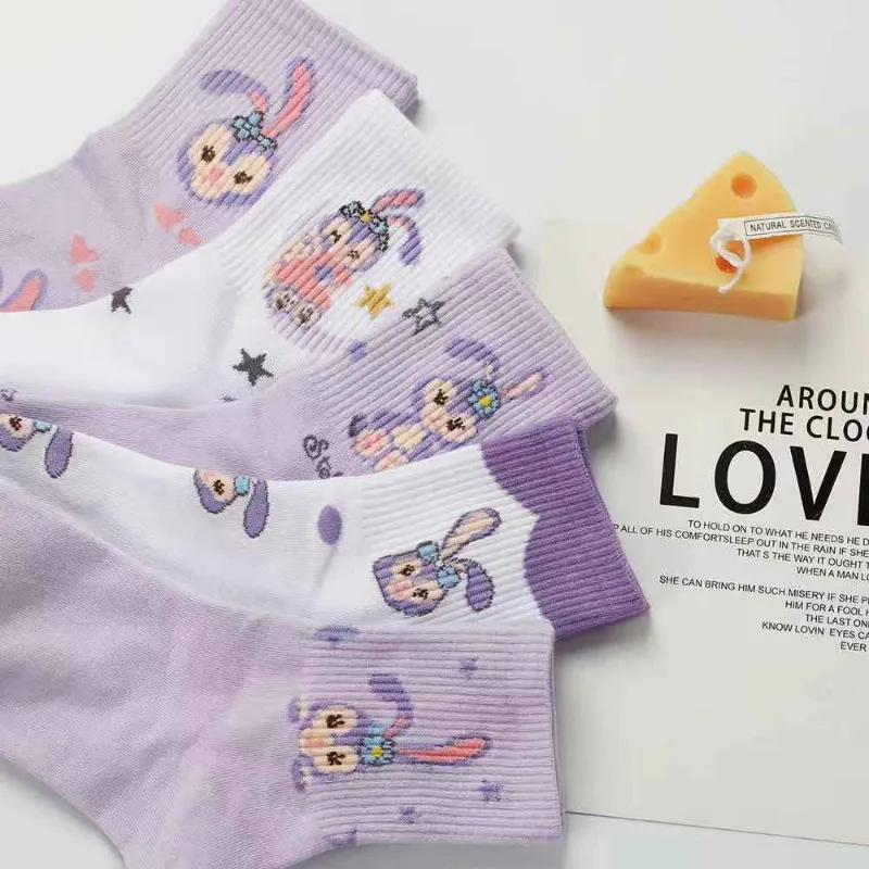 Disney StellaLou autumn and winter girls' cute, comfortable, soft and breathable cartoon high-looking mid-calf cotton socks