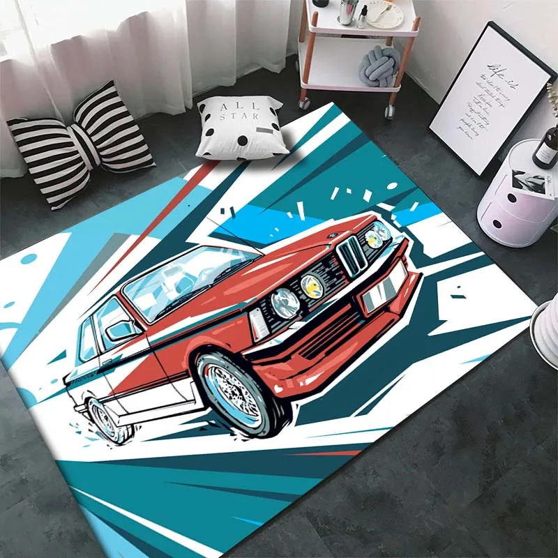 Classical Racing Car Carpet for Living Room Cool Red Vintage Car Floor Mats Home Bedroom Decor Supercar Non-Slip Floor Pad Rugs