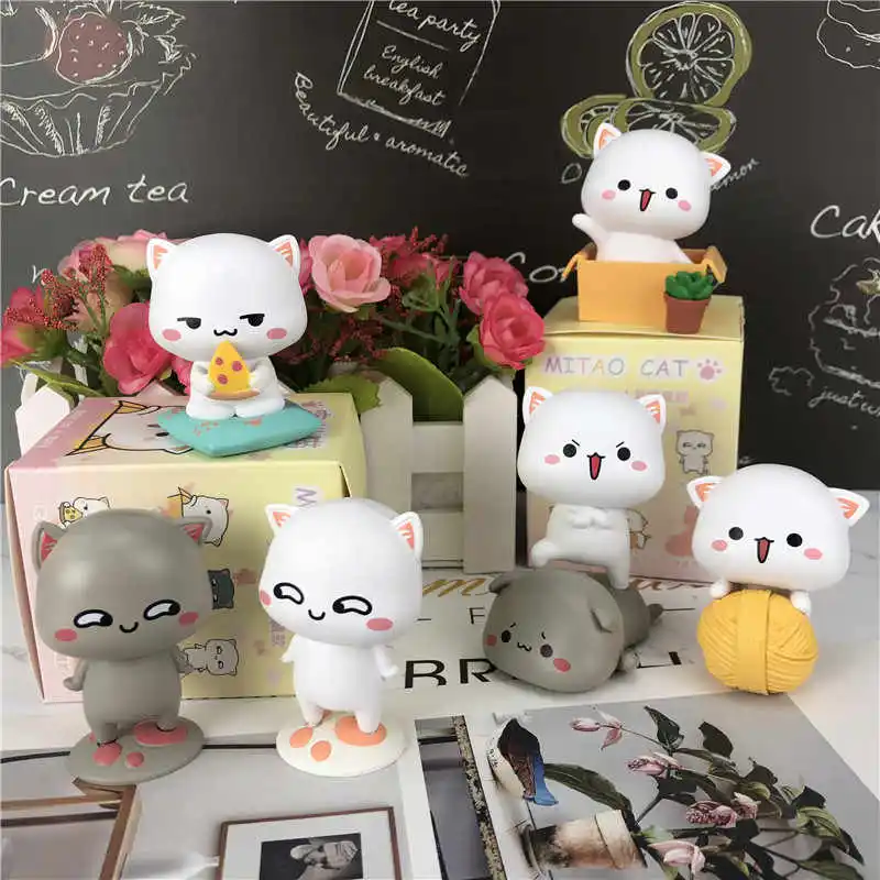 Hot Sale Mitao Cat Kawaii Season  Anime Figure Cute Cartoon Model Doll Collection Room Decoration Kids  Birthday Gift Ornaments