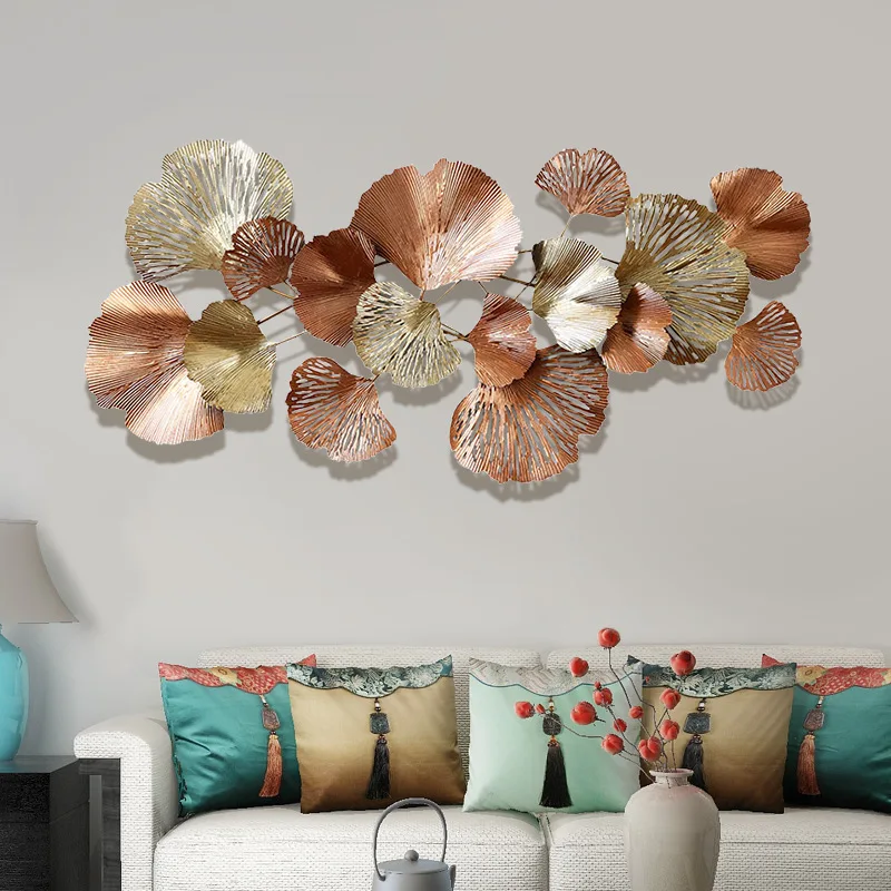 rn-Detachable Iron Ginkgo Leaf Wall Decor Modern Chinese Luxury Living Room Art 3D Metal Wall Hanging for Bedroom Dining Room-