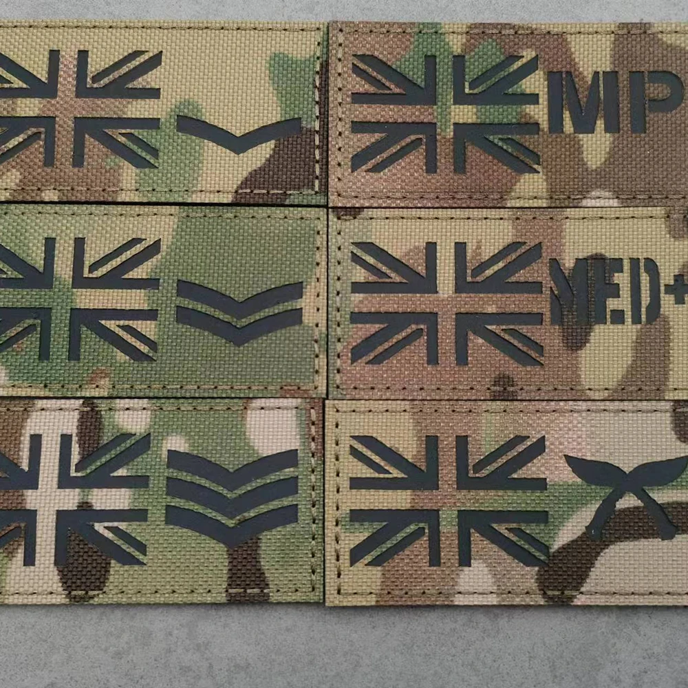 Britain Flag With MP MEDIC Knife Camo Fabric Square Britain UK Rank IR Patch Sew-on Bag Hat Uniform Overcoat Applique Stick