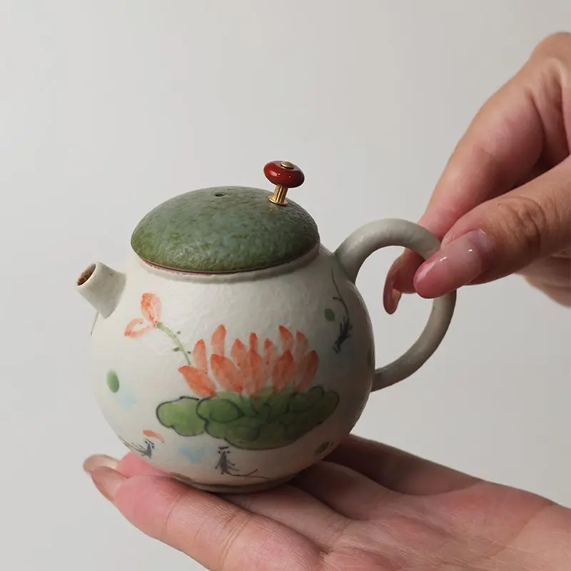 

Mr. Shanji's Hand-Painted Small Green Tangerine Lotus Fish Zongzi Teapot Kung Fu Tea Set Household Handheld Ceramic Teapot