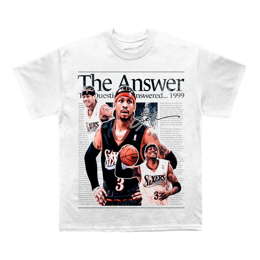 Allen Iverson Camiseta de algodón para hombre Vintage Streetwear Retro Athleisure Blanco
