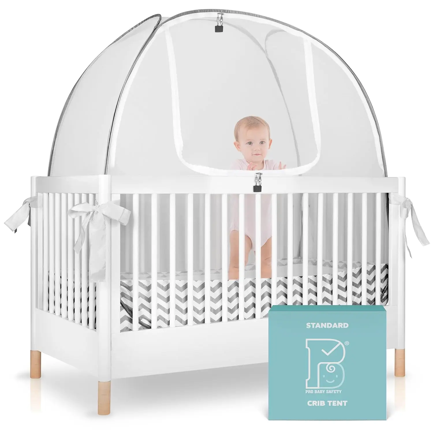 

Breathable Mesh Crib Tent with Auto-Lock Zipper for Baby Safety, Prevents Climbing and Bugs