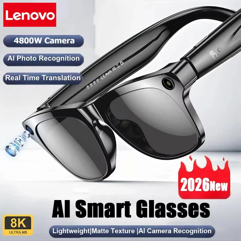 Lenovo Smart AI Glasses 800W Shooting Camera HD Photo Video Voice Call Translation Waterproof Bluetooth AI Motorcycle Glasses